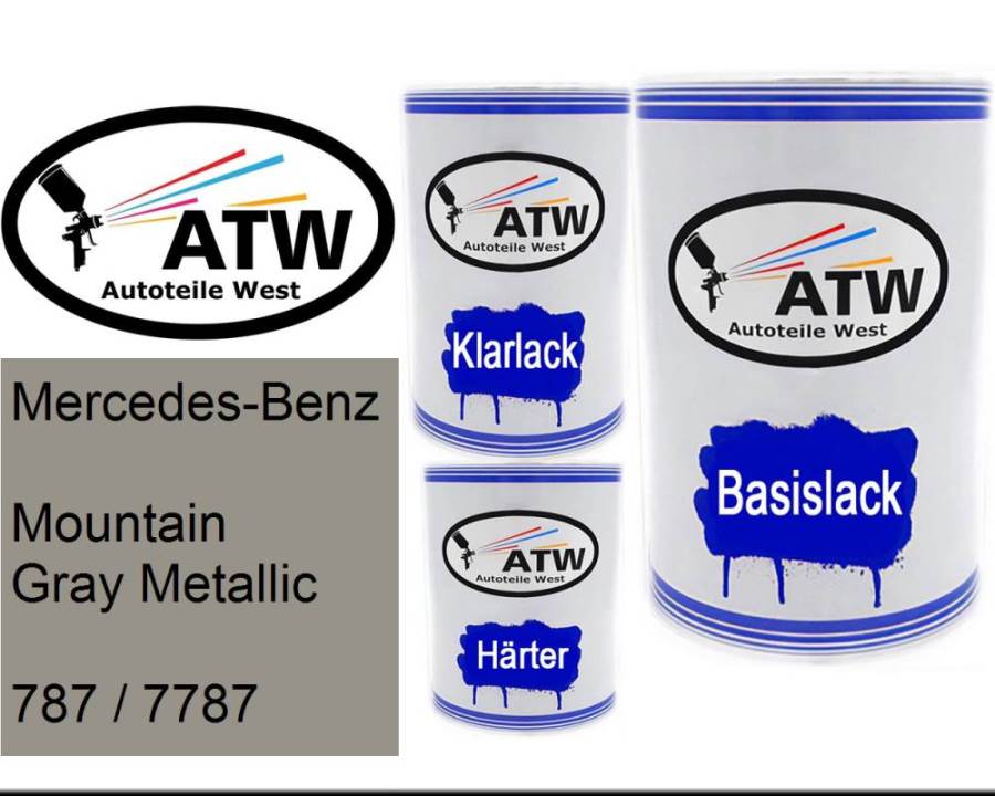 Mercedes-Benz, Mountain Gray Metallic, 787 / 7787: 500ml Lackdose + 500ml Klarlack + 250ml Härter - Set, von ATW Autoteile West.